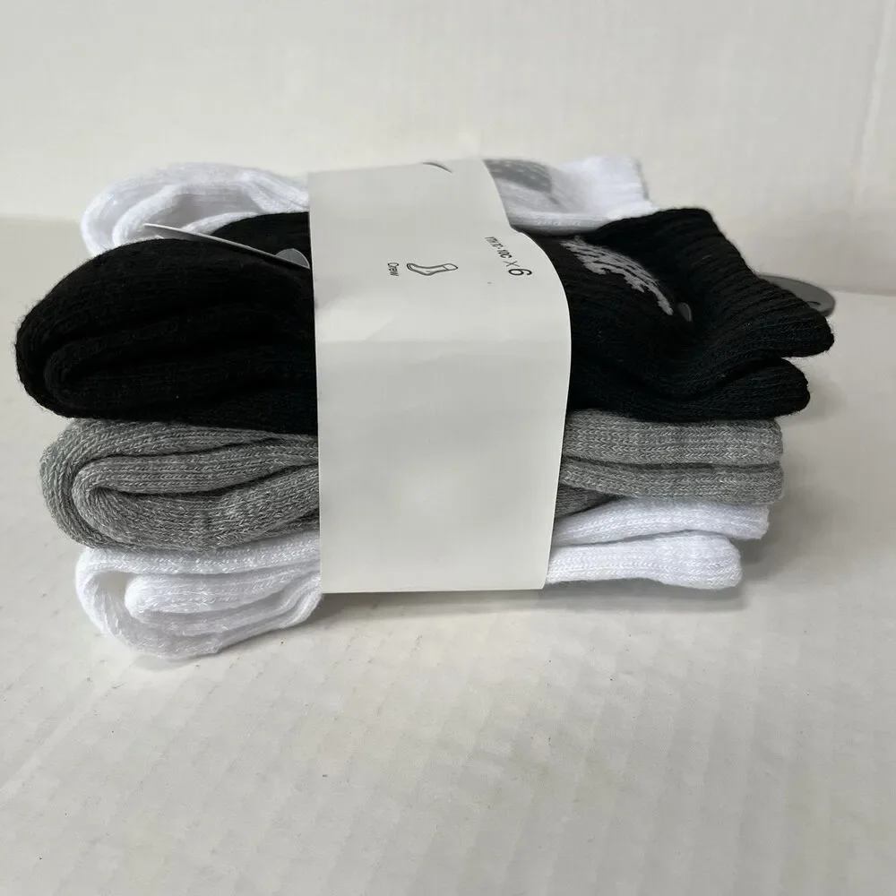 NIKE Boys Cushioned Crew Socks (6 Pairs) Sz 4-5 Fits Youth Shoe Sz 7C-10C Multi